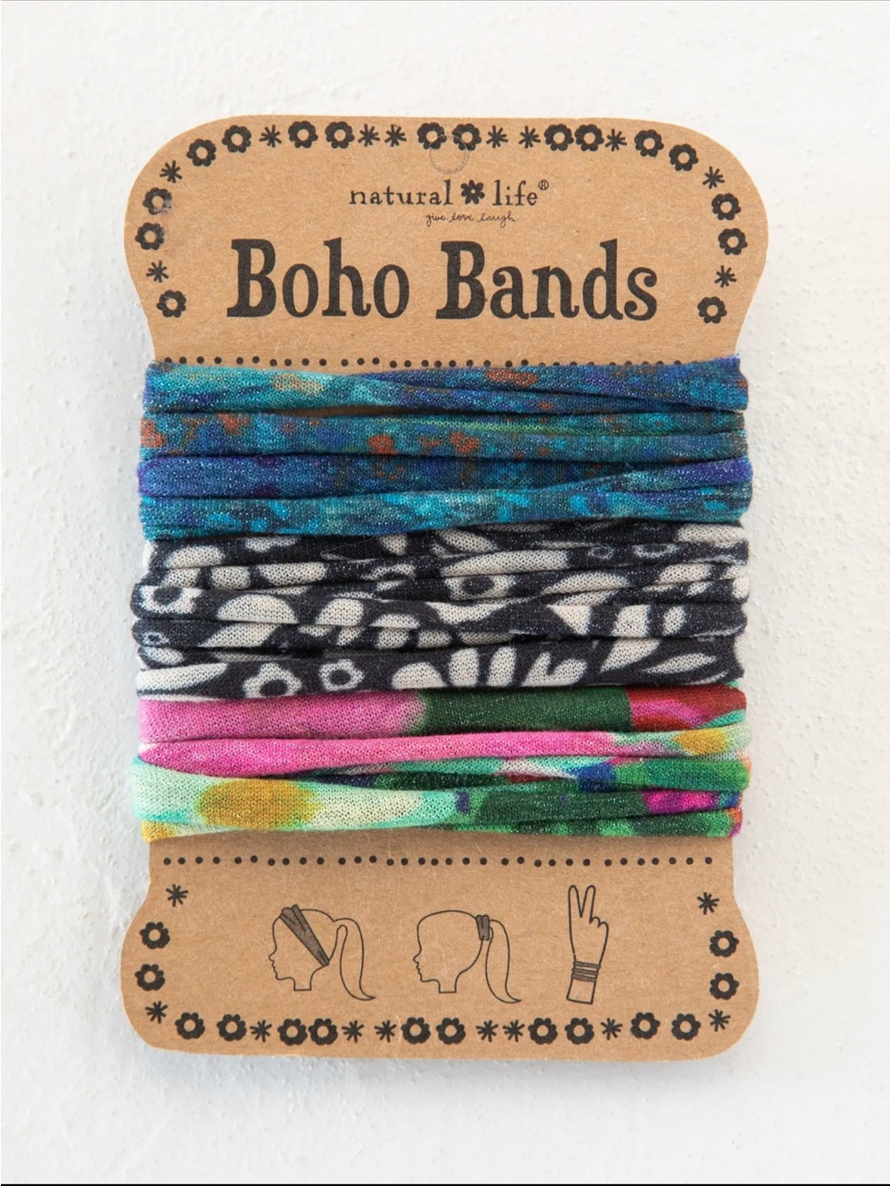 NATURAL LIFE Multicolor Boho Bands Kids Hair Tie Set - Blue, Black, Pink, Green